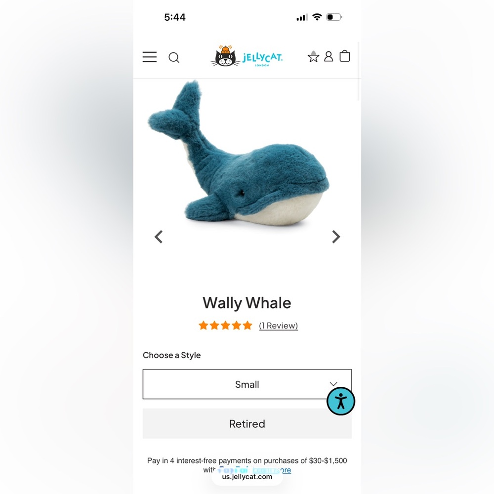 Retired Jellcat Wally Whale
